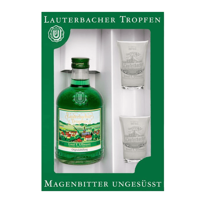 Geschenkkarton Lauterbacher Tropfen 1 Fl. + 2 Gläser